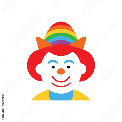 Flat Design Clown Avatar with Rainbow Hat