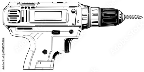 Mechanical Marvel - Ultimate Drill: Power, Precision, Versatility | Clean, isolated vector art for creative projects.