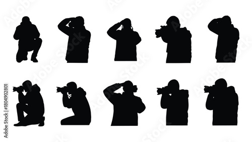 Photographer silhouettes with cameras isolated on white background, Vector