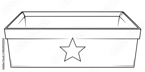 Timeless Gift Solitude: Elegant Black White Illustration Minimalist Cube Gift Box Star Inside | Clean, isolated vector art for creative projects.