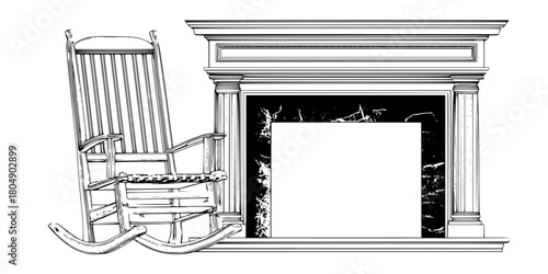 Classic Fireside Comfort: Timeless Elegance Black White | Clean, isolated vector art for creative projects.