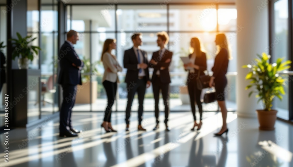 Obraz premium Blurred background business meeting in modern office professional atmosphere group discussion environment