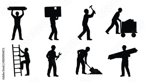 Industrial workers silhouettes isolated on white background, Vector