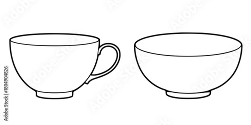 Elegant Silhouettes Tea Cups Saucers: Simple Yet Elegant 2D Design Coffee Lovers | Clean, isolated vector art for creative projects.