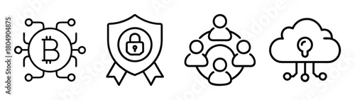 Bitcoin blockchain security cloud network technology icon set for cryptocurrency and data protection