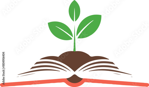 Book of Knowledge with Seedling Symbolizes Education and Growth, Nurturing Learning from Books for Future Success and Prosperity