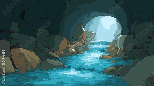 River in the cave illustration