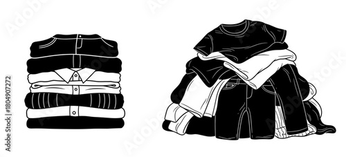 Pile of old clothes for donation on transparent background