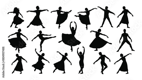 Diverse dancer silhouettes collection isolated on white background, Vector