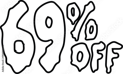 hand drawn typography of 69% off , vector design on a white background perfect for black friday sell 