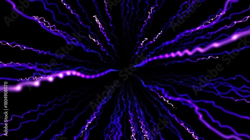 Vibrant purple and blue electric-like energy waves radiate outward in a mesmerizing pattern against