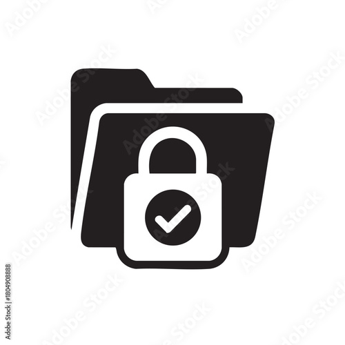 Secure folder icon depicting data protection and privacy with a padlock and checkmark symbol high quality