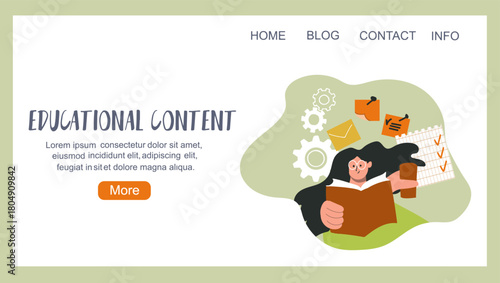 Educational content, back to school concept, education, landing page, hand drawn vector illustration.