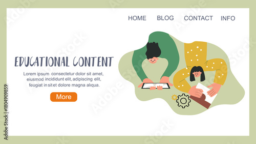 Educational content, back to school concept, education, landing page, hand drawn vector illustration.