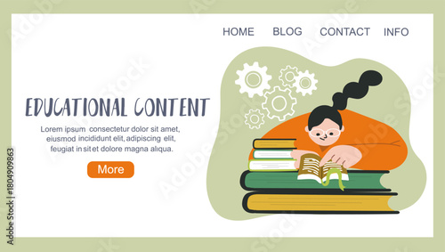 Educational content, back to school concept, education, landing page, hand drawn vector illustration.
