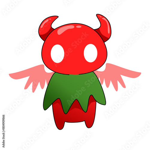 A cute red cartoon character vector illustration with cute horns