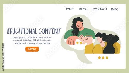 Educational content, back to school concept, education, landing page, hand drawn vector illustration.