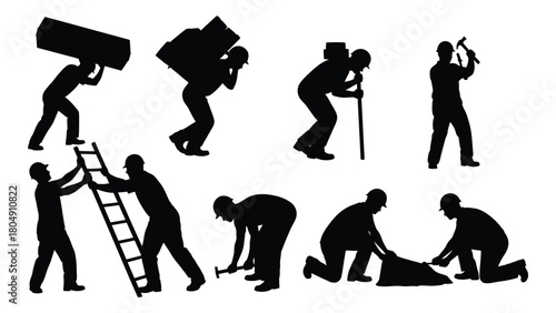 Construction worker silhouettes collection isolated on white background, Vector