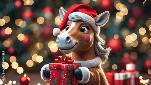 Laughter Beneath the Tree: Pony, Box, and the Spark of Christmas (AI-generated)