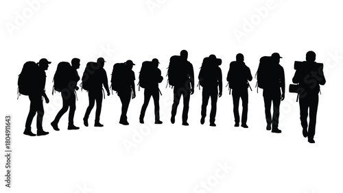 Group of hikers silhouettes isolated on white background, Vector