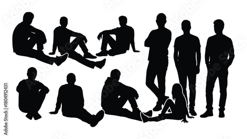Human silhouettes collection in various poses isolated on white background, Vector