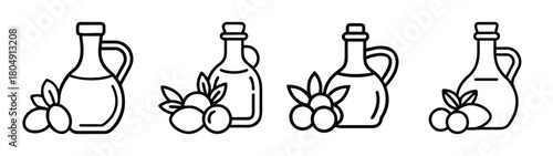 Olive oil bottles and olives vector illustration for healthy cooking ingredient concept design