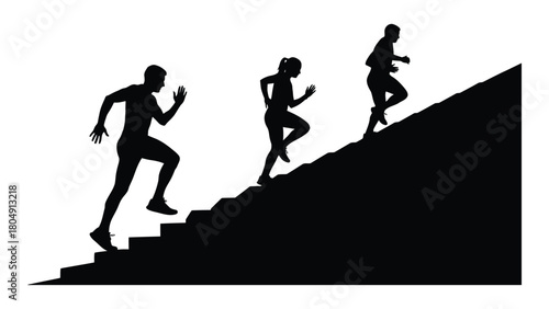 Uphill running silhouettes isolated on white background, Vector