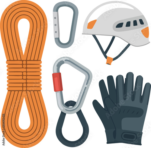 Climbing Equipment Vector Illustration Design With Rope Carabiners Helmet and Gloves For Mountaineering Rock Climbing