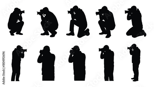 Photographer silhouettes collection isolated on white background, Vector