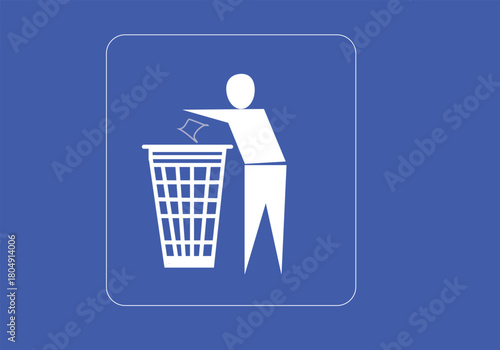 Keep clean sign with person disposing of waste into trash bin isolated on white background, Vector