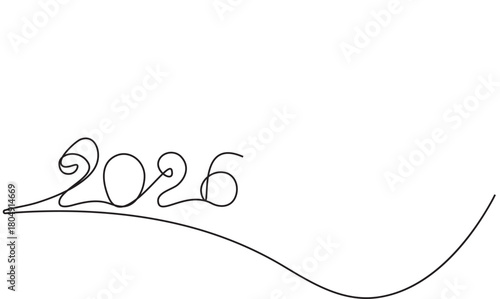 2026 New Year Continuous Line Drawing on White and Black. Continuous Line 2026 New Year Typography Art Minimalist Design