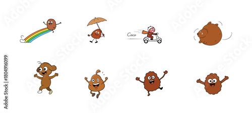 Cute Brown Cartoon Characters Set