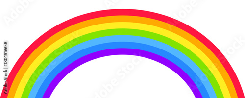 Rainbow arc shape, half circle, bright spectrum colors, colorful striped pattern. Vector illustration.