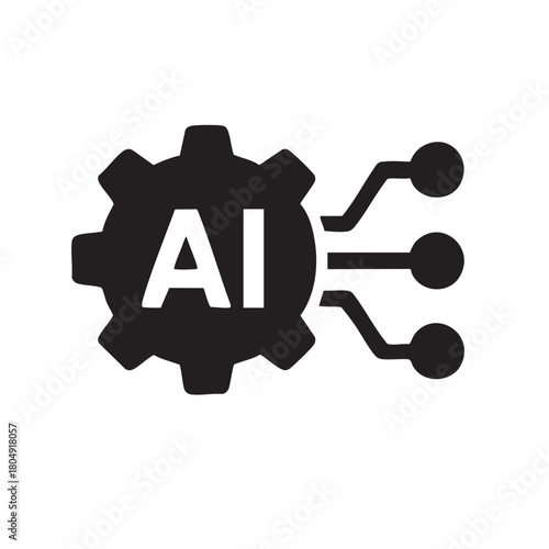 Artificial intelligence concept displaying a gear with ai inside connected to a network of nodes