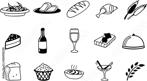 Gourmet food icons set vector illustration scalable eps bundle for culinary design