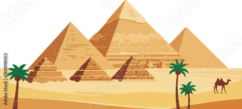 Egypt Pyramids Sand Dunes Camel Palm Trees Adventure Traveling Tourism Landmark Desert Landscape Ancient Wonder Historical Attraction