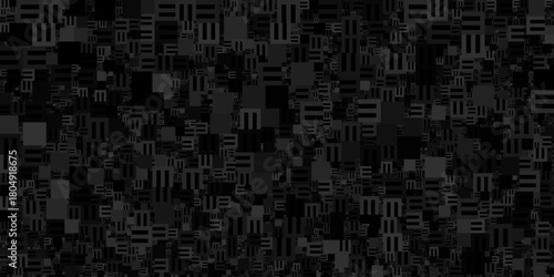 Abstract texture and pattern featuring numerous geometric shapes in black and gray. It conveys a modern and futuristic code visualization, representing complex data.