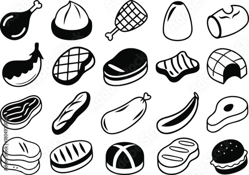Vector icon bundle of 30 meat and poultry illustrations scalable eps for food graphics