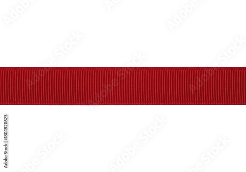 Close Up of a Red Grosgrain Ribbon for Graphic Design, Cut Out, Clipping Path, Isolated on a Transparent PNG Background.