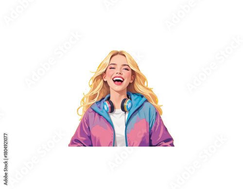 young woman with a blonde hair using headphone