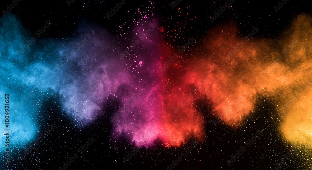 Fototapeta premium Colorful explosion of powder with a dark background for abstract design