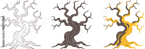 Vector tree silhouette with a small lizard animal on a white background