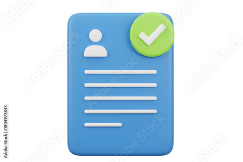 3d icon of a document with a checkmark, representing approval isolated on transparent background