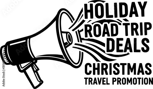Holiday megaphone announcing road trip deals for christmas travel promotion
