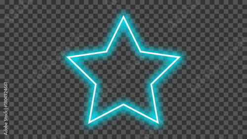 Neon glowing blue star shape frame. Blue star light with realistic neon glow effect. Shining neon glow star isolated on transparent background. Vector illustration.
