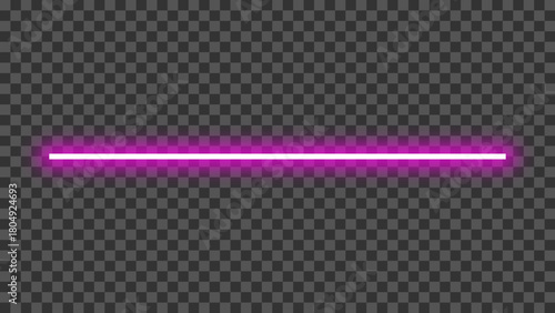 Neon glowing pink straight line. Pink long line with realistic neon glow effect. Shining neon glow line isolated on transparent background. Vector illustration.