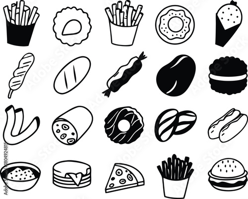 Vector collection of hand-drawn fried food icons scalable eps illustration
