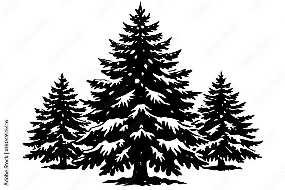 Obraz premium Isolated vectors of evergreen Christmas pine and fir trees with snow, perfect for winter holiday and forest nature illustrations