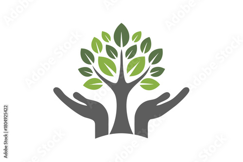 Hand holding green leaf eco concept vector illustration for nature and environment growth