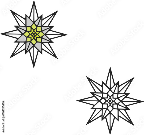 Edelweiss in ornament style with sharp corners and straight lines, edelweiss flower icon vector.